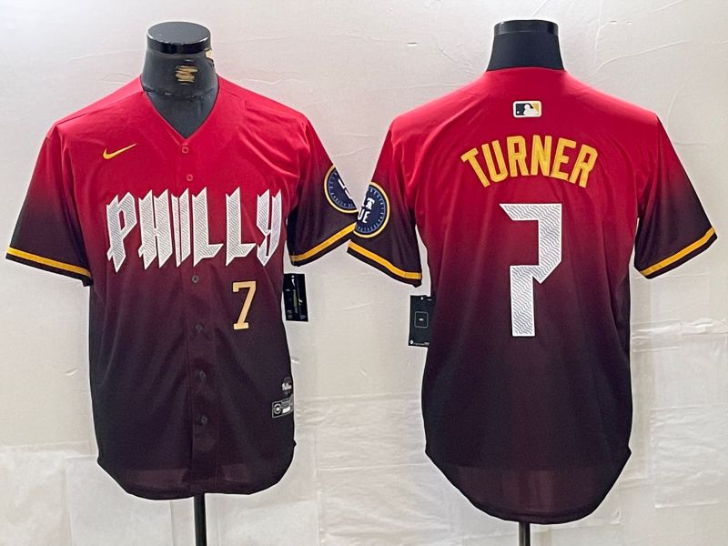Men Philadelphia Phillies #7 Turner Red City Edition Nike 2024 MLB Jersey style 3